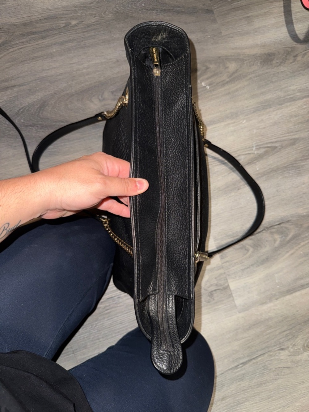 Michael Kors Black Pebbled Leather Tote with Gold Chain Straps - Picture 5 of 5